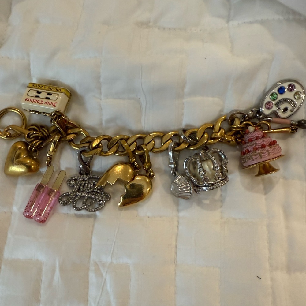 Juicy Couture Gold Bracelet with Pink and Silver Charms